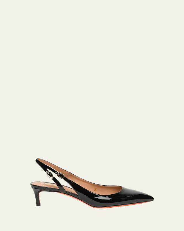 Audrey Patent Kitten Slingback Pumps